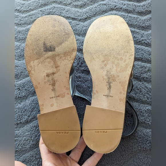 Authentic Prada Silver Leather Slingback Block-Heel Sandals Sz 37 7.5 - Picture 5 of 9